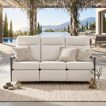 Huntington Three-Seat Outdoor Aluminum Reclining Sofa in Sunbrella® Canvas Canvas | Outdoor Sofa