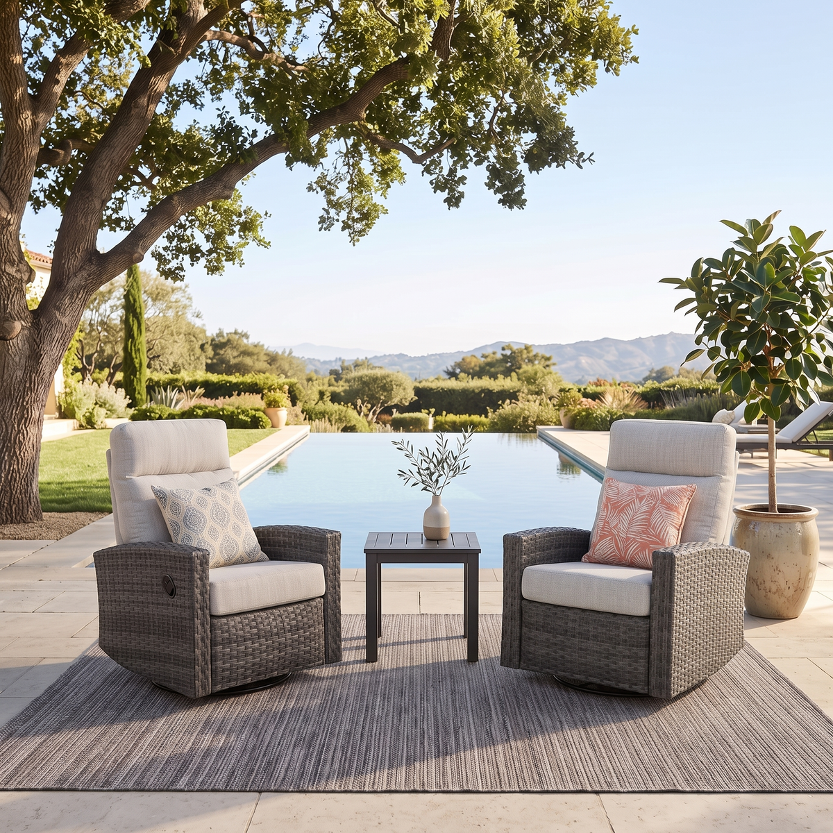 Malibu II Wicker Outdoor 2PC Swivel Glider Recliner and Side Table | Outdoor Bistro Set