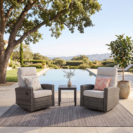 Malibu II Wicker Outdoor 2PC Swivel Glider Recliner and Side Table | Outdoor Bistro Set