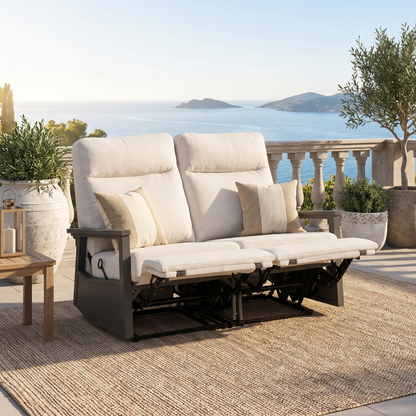 Huntington Outdoor Aluminum Reclining Loveseat Sofa in Sunbrella® Canvas Canvas | Outdoor Sofa