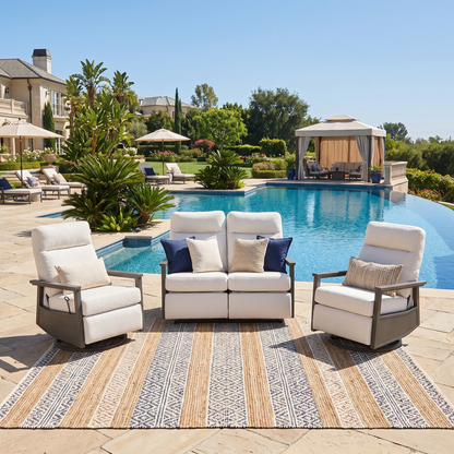 Huntington 4-seat Patio Aluminum Reclining Loveseat Conversation Set with pair of Recliners in Sunbrella® Canvas Canvas | Outdoor Set