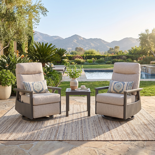 Huntington Aluminum Outdoor 2PC Swivel Glider Recliners and Side Table  | Outdoor Bistro Set