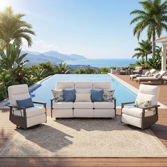 Huntington 5-seat Patio Aluminum Reclining Sofa Conversation Set with pair of Recliners in Sunbrella® Canvas Canvas | Outdoor Set