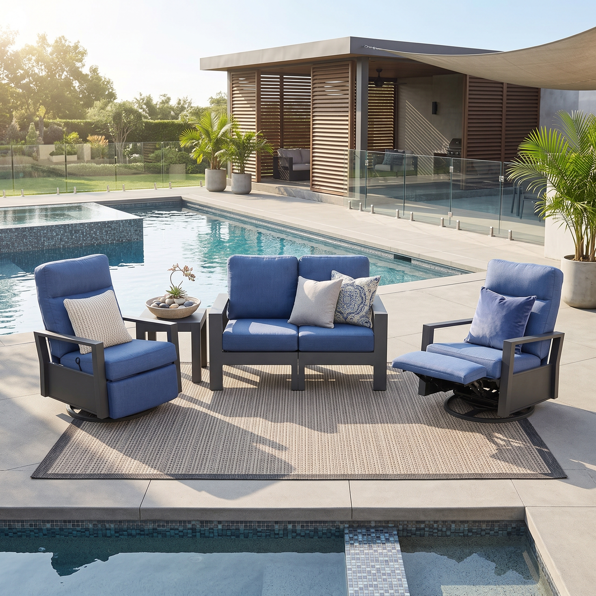 Shoreline 4-Seat Patio Aluminum Seating Group with Swivel Glider Recliners | Outdoor Set