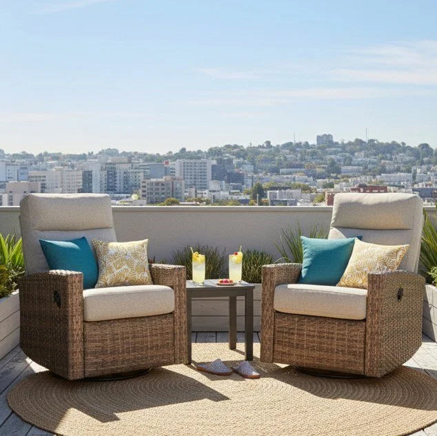 Newport Wicker Outdoor 2PC Swivel Glider Recliner and Side Table | Outdoor Bistro Set