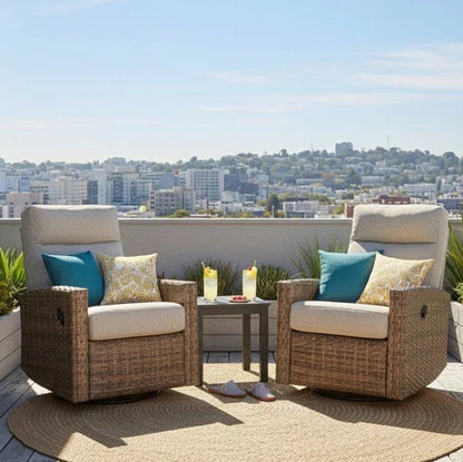 Newport Wicker Outdoor 2PC Swivel Glider Recliner and Side Table | Outdoor Bistro Set