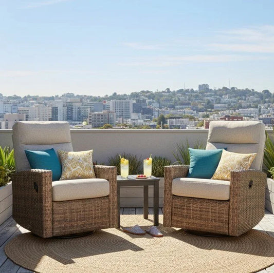Newport Wicker Outdoor 2PC Swivel Glider Recliner and Side Table | Outdoor Bistro Set