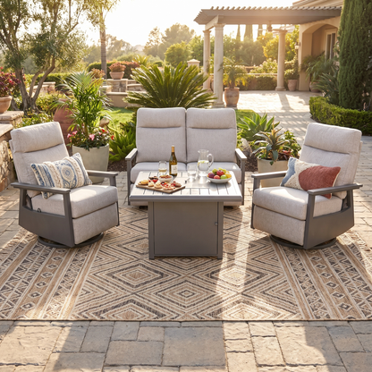 Huntington 4-Seat Reclining Loveseat Firepit Set — Outdoor Nook USA - scene