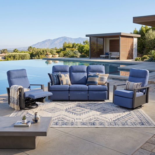 Shoreline 5-Seat Patio Aluminum Reclining Sofa Conversation Set with Pair of Recliners | Outdoor Set