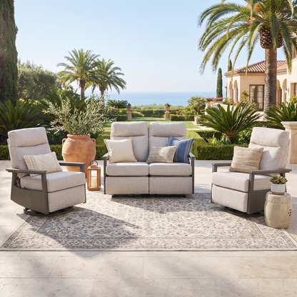 Huntington 4-seat Patio Aluminum Reclining Loveseat Conversation Set with pair of Recliners | Outdoor Set