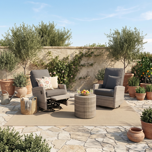 Keywest Wicker Outdoor 2PC Swivel Glider Recliner and Side Table in Sunbrella® Canvas Coal | Outdoor Bistro Set