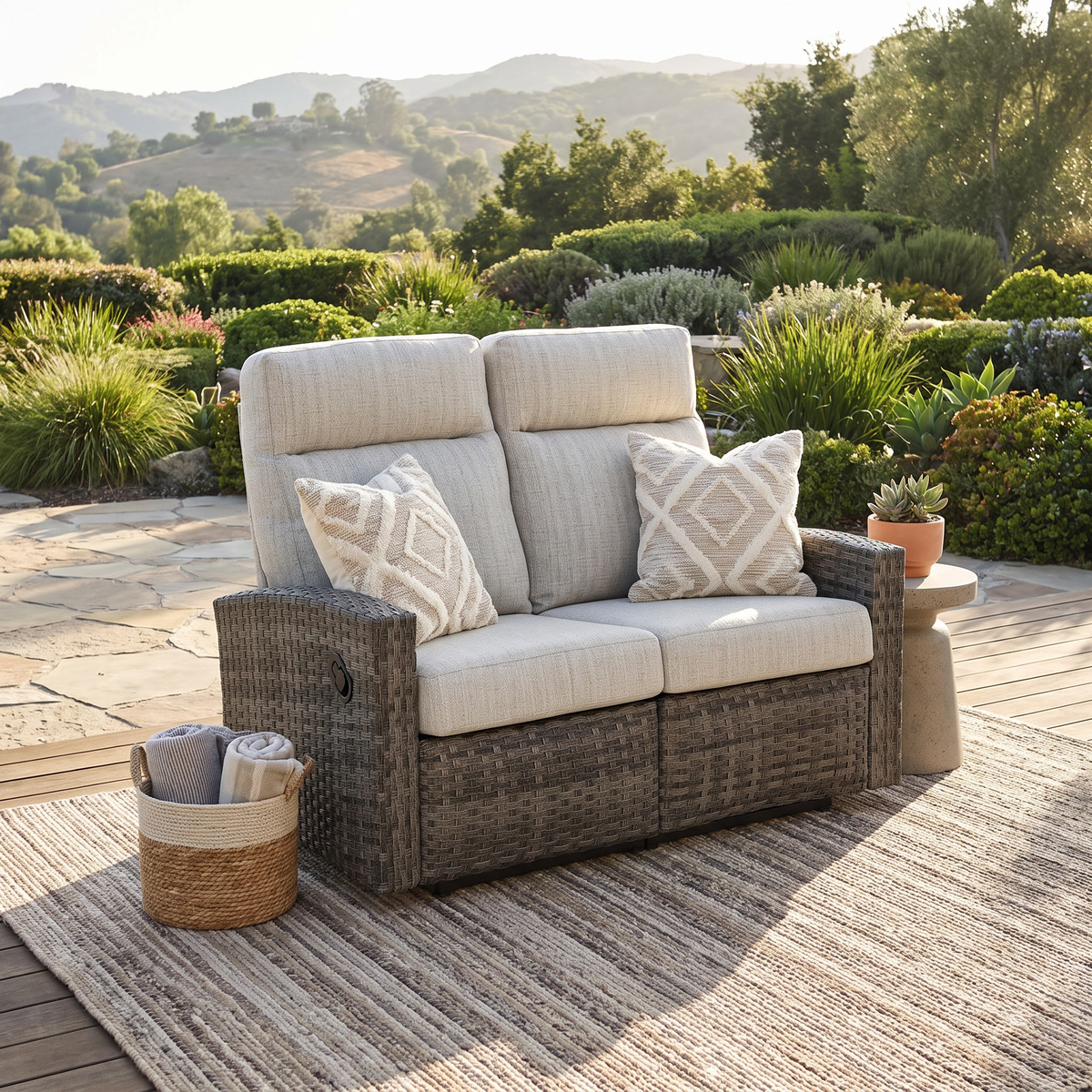 Malibu II Outdoor Wicker Reclining Loveseat Sofa