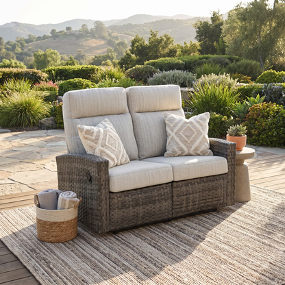 Malibu II Outdoor Wicker Reclining Loveseat Sofa