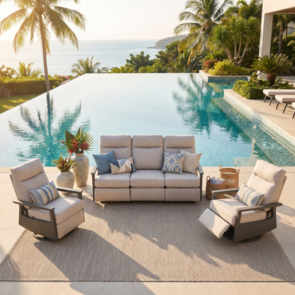 Huntington 5-seat Patio Aluminum Reclining Sofa Conversation Set with pair of Recliners | Outdoor Set