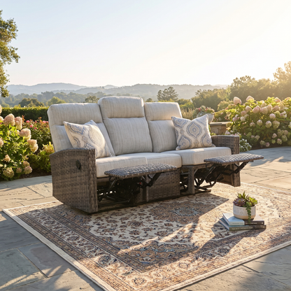 Malibu II Three-Seat Outdoor Wicker Reclining Sofa