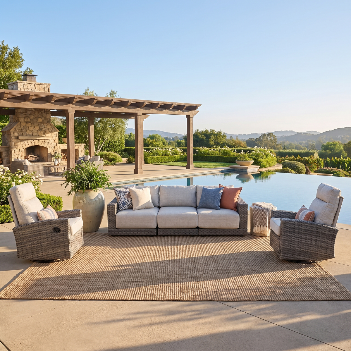 Malibu II 5-piece Patio Wicker Modular Sofa Set with Swivel Glider Recliners | Outdoor Set