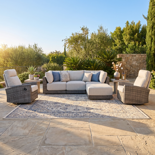Malibu II 6-piece Patio Wicker Modular Sectional Sofa Set with Swivel Glider Recliners | Outdoor Set