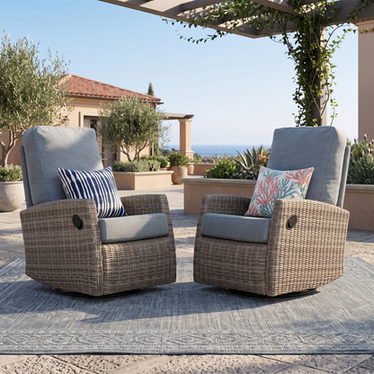 Pair of Keywest Wicker Outdoor Swivel Glider Recliner  | Patio Lounge Chair x 2
