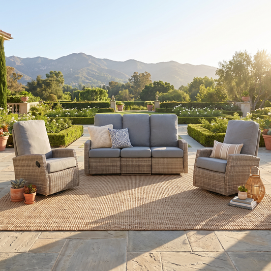 Keywest Outdoor Wicker Reclining Sofa Conversation Set- Dove Grey & Carolina Blue
