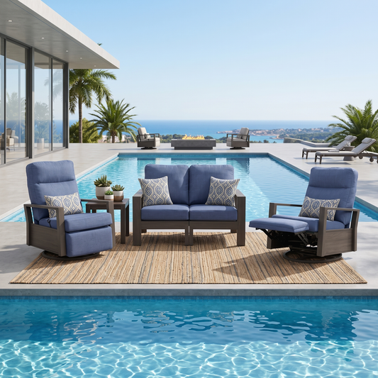 Shoreline 4-Seat Patio Aluminum Seating Group with Swivel Glider Recliners | Outdoor Set