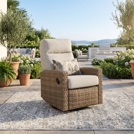 Newport Wicker Outdoor Swivel Glider Recliner  | Patio Lounge Chair