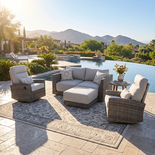 Malibu II 5-piece Patio Wicker Modular Sectional Sofa with Swivel Glider Recliners | Outdoor Set