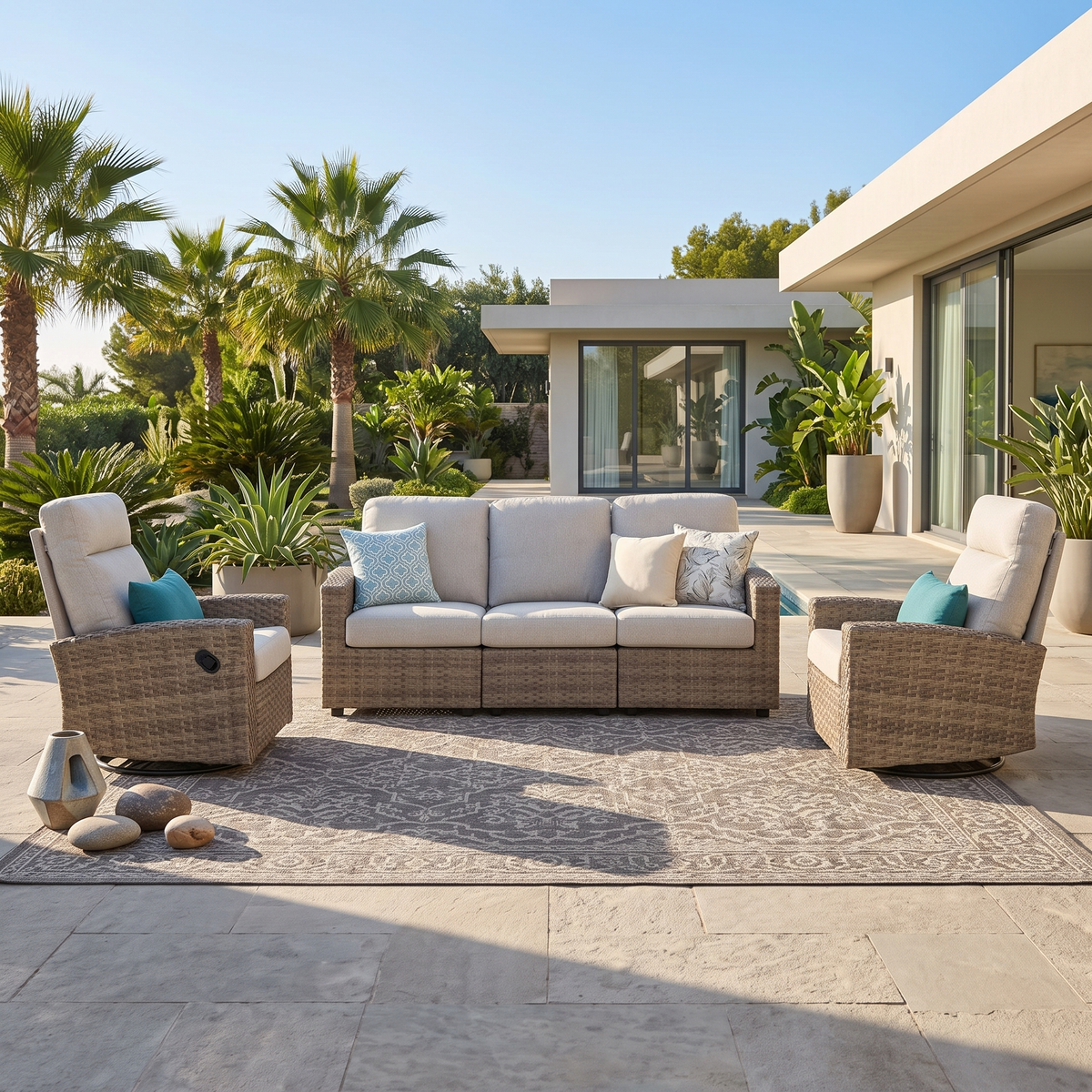 Newport 5-piece Patio Wicker Modular Sofa Set with Swivel Glider Recliners | Outdoor Set