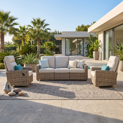 Newport 5-piece Patio Wicker Modular Sofa Set with Swivel Glider Recliners | Outdoor Set