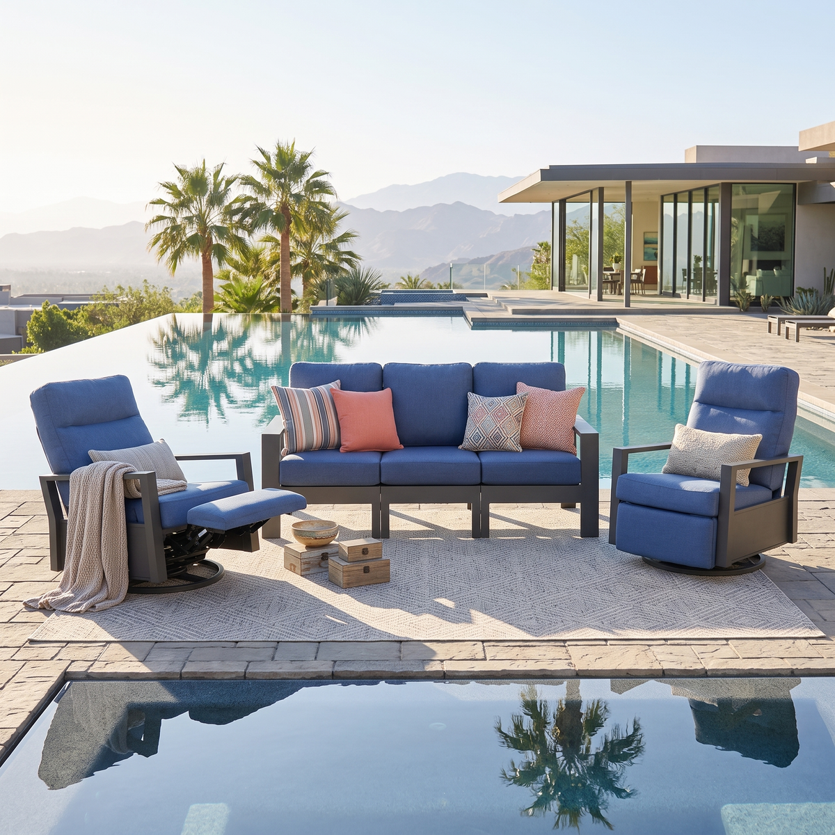 Shoreline 5-Seat Patio Aluminum Seating Group with Swivel Glider Recliners | Outdoor Set