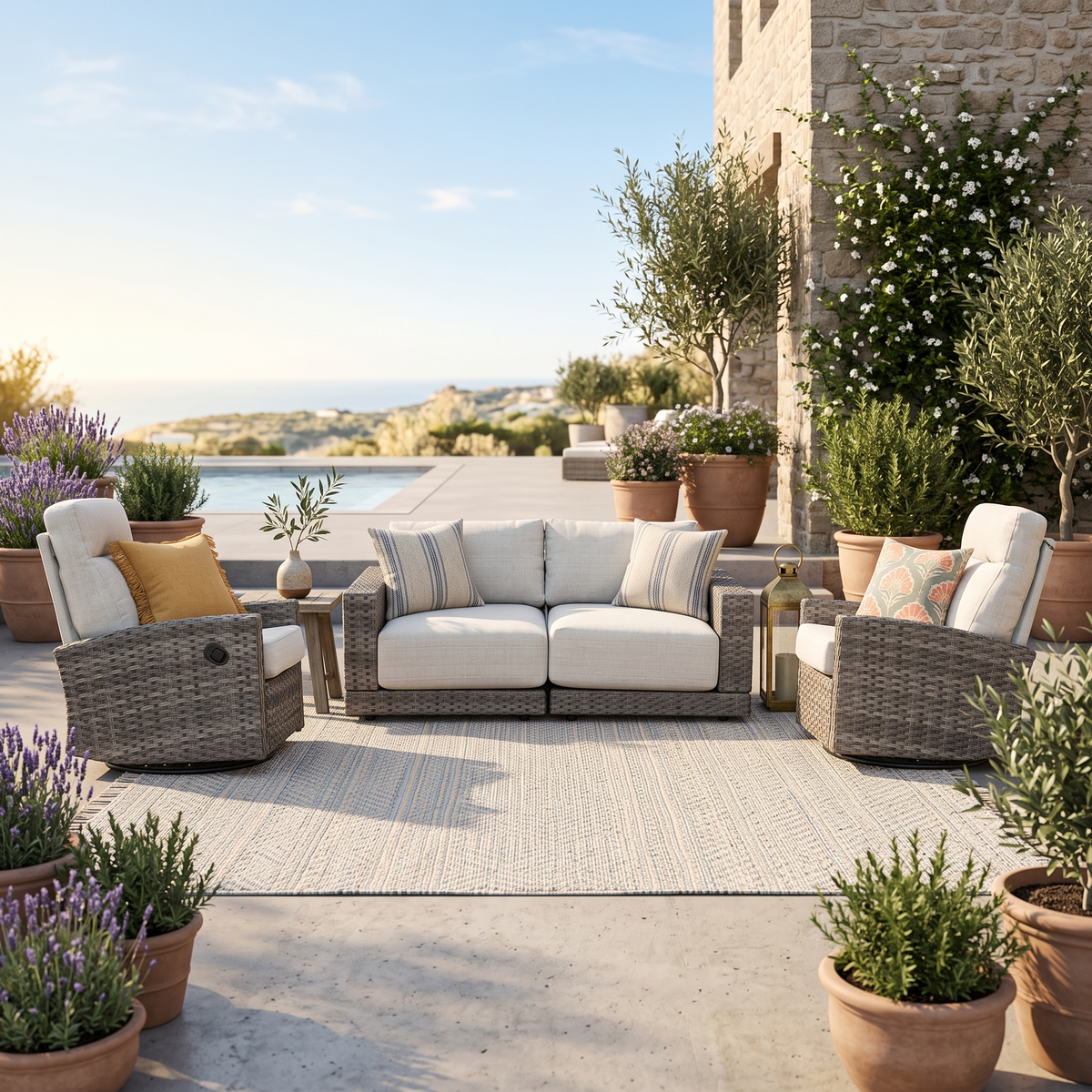 Malibu II 4-piece Patio Wicker Modular Loveseat Set with Swivel Glider Recliners | Outdoor Set