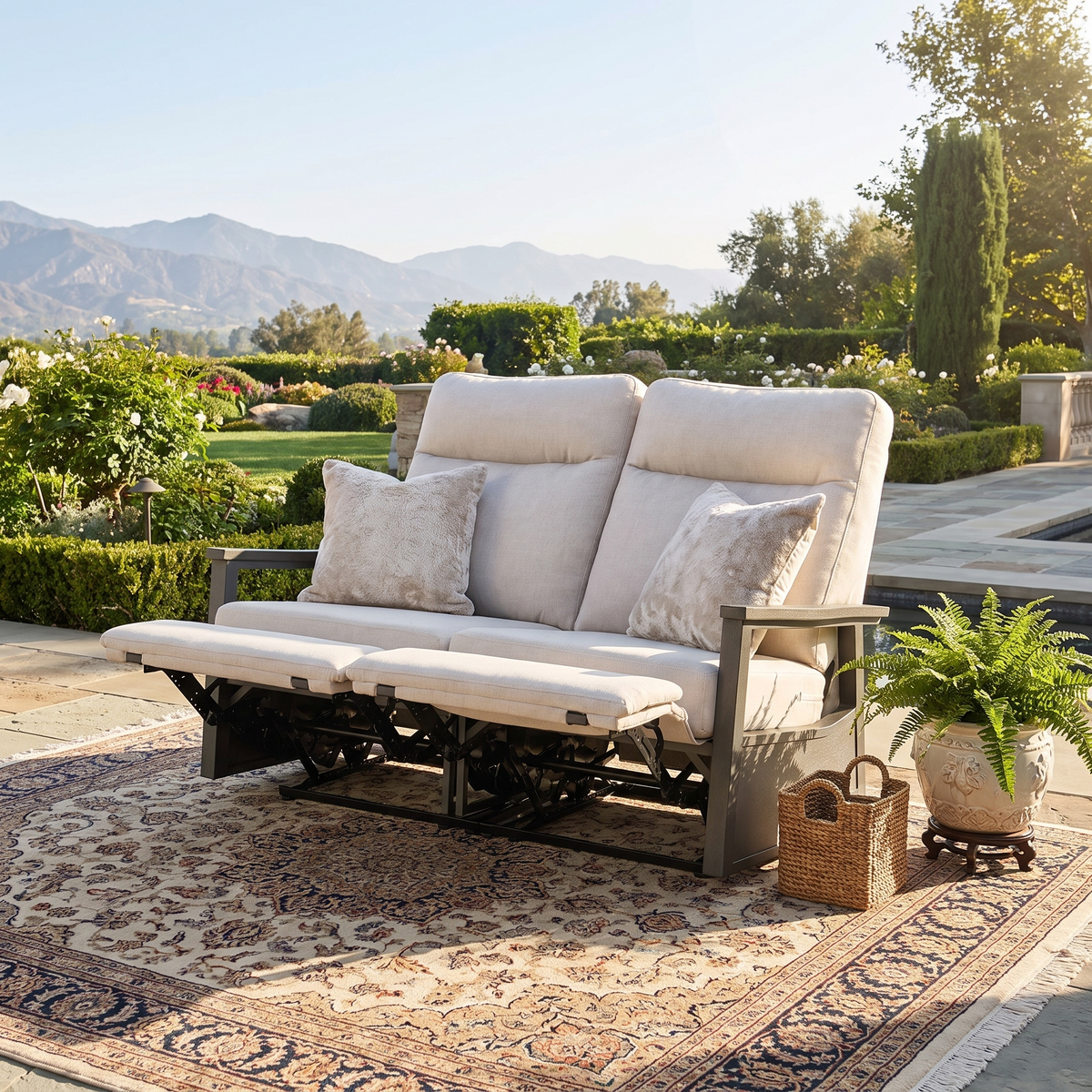 Huntington Outdoor Aluminum Reclining Loveseat Sofa in Sunbrella® Canvas Canvas | Outdoor Sofa