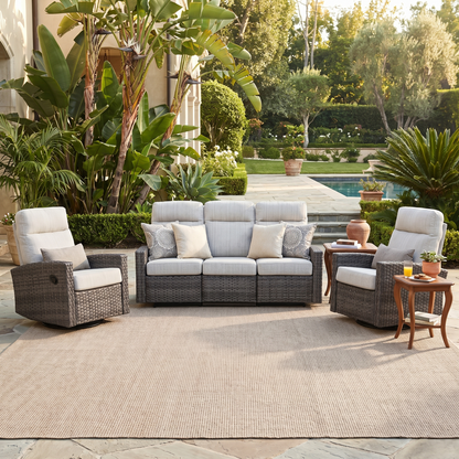 Malibu II Outdoor Wicker Reclining Sofa Conversation Set with a pair of Recliners | Outdoor Set