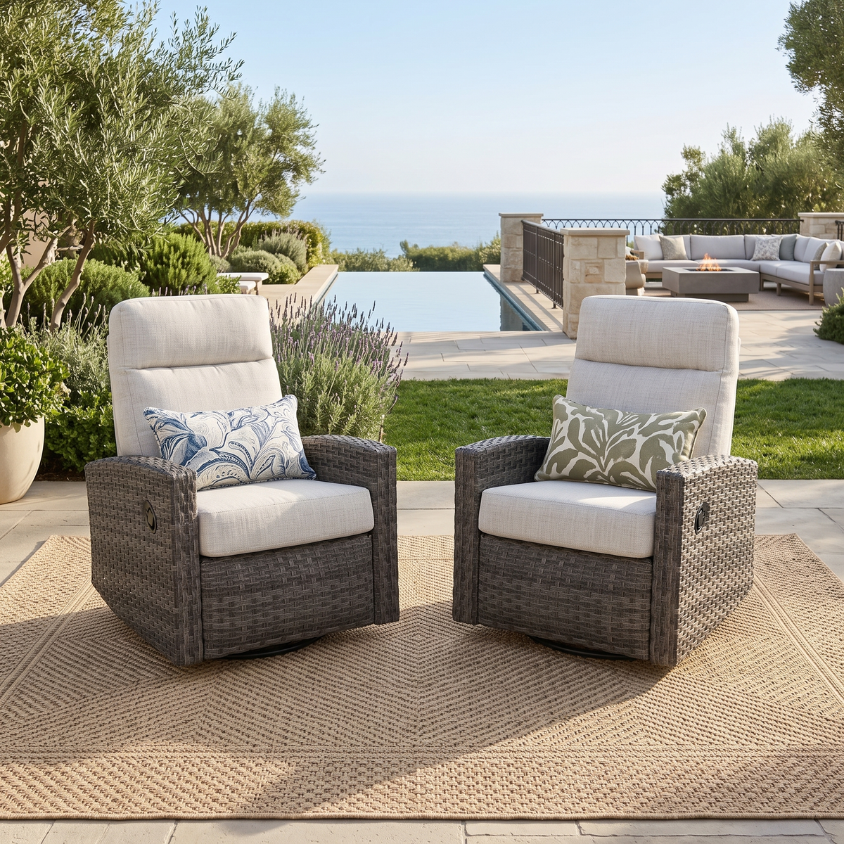Pair of Malibu II Wicker Outdoor Swivel Glider Recliner  | Patio Lounge Chair x 2