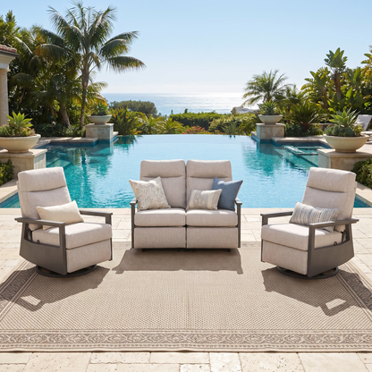 Huntington 4-seat Patio Aluminum Reclining Loveseat Conversation Set with pair of Recliners in Sunbrella® Canvas Canvas | Outdoor Set
