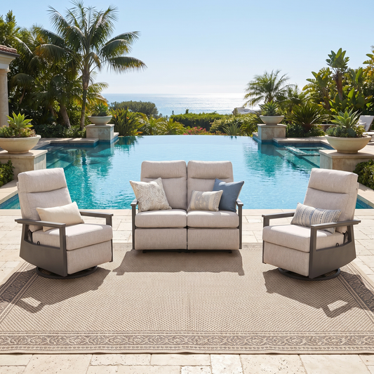 Huntington 4-seat Patio Aluminum Reclining Loveseat Conversation Set with pair of Recliners in Sunbrella® Canvas Canvas | Outdoor Set