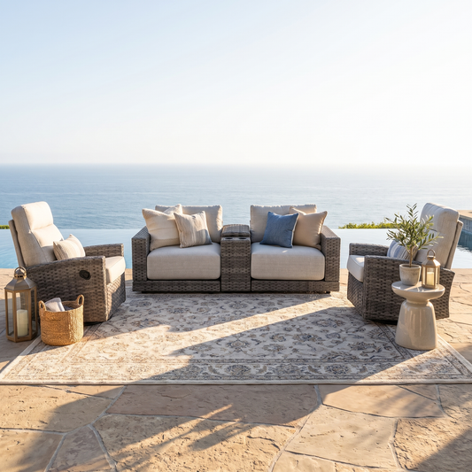 Malibu II 5-piece Patio Wicker Modular Console Loveseat Set with Swivel Glider Recliners | Outdoor Set