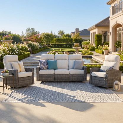 Malibu II Outdoor Wicker Reclining Sofa Conversation Set with a pair of Recliners | Outdoor Set