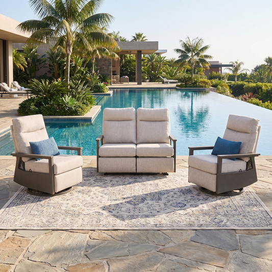 Huntington 4-seat Patio Aluminum Reclining Loveseat Conversation Set with pair of Recliners | Outdoor Set