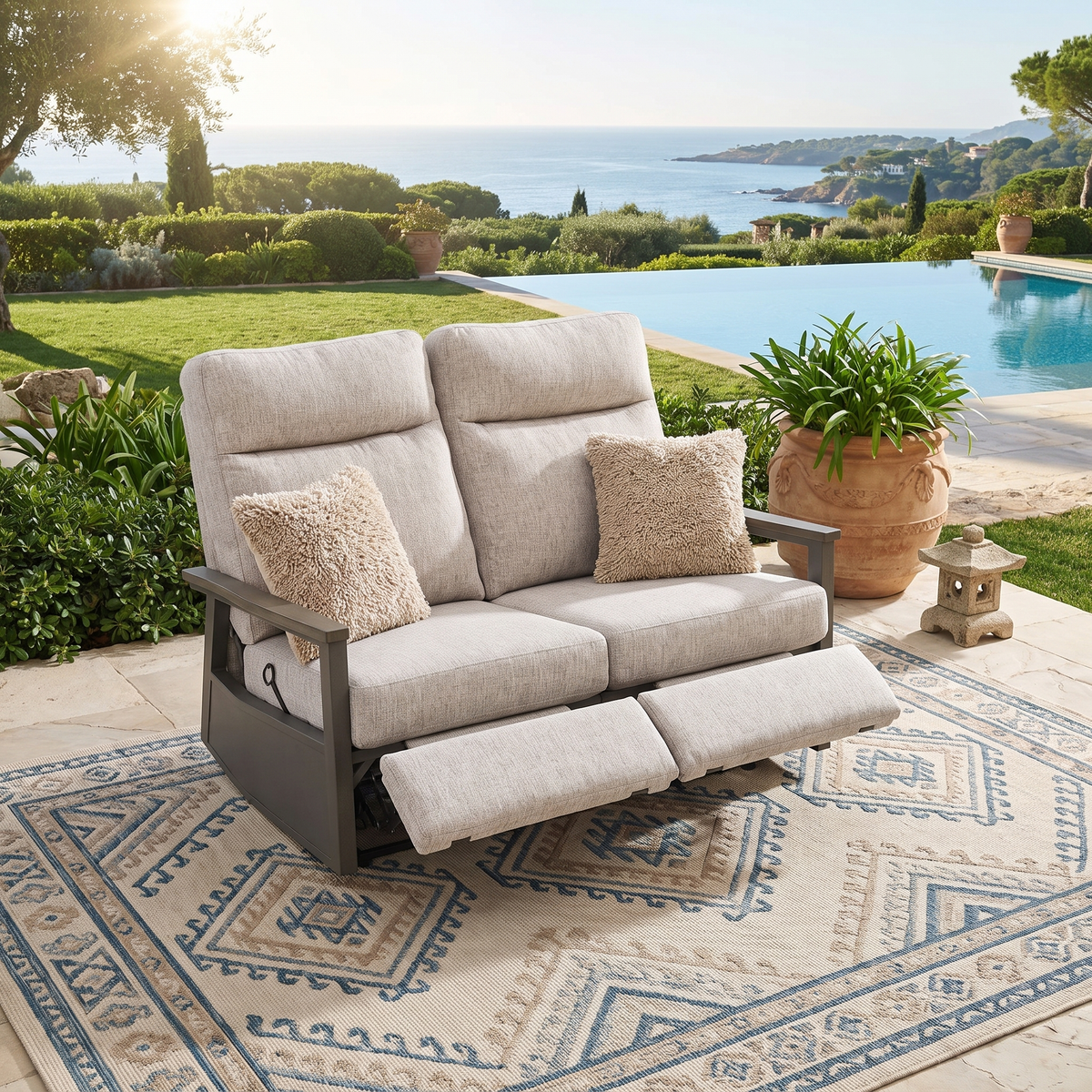 Huntington Outdoor Aluminum Reclining Loveseat Sofa | Outdoor Sofa