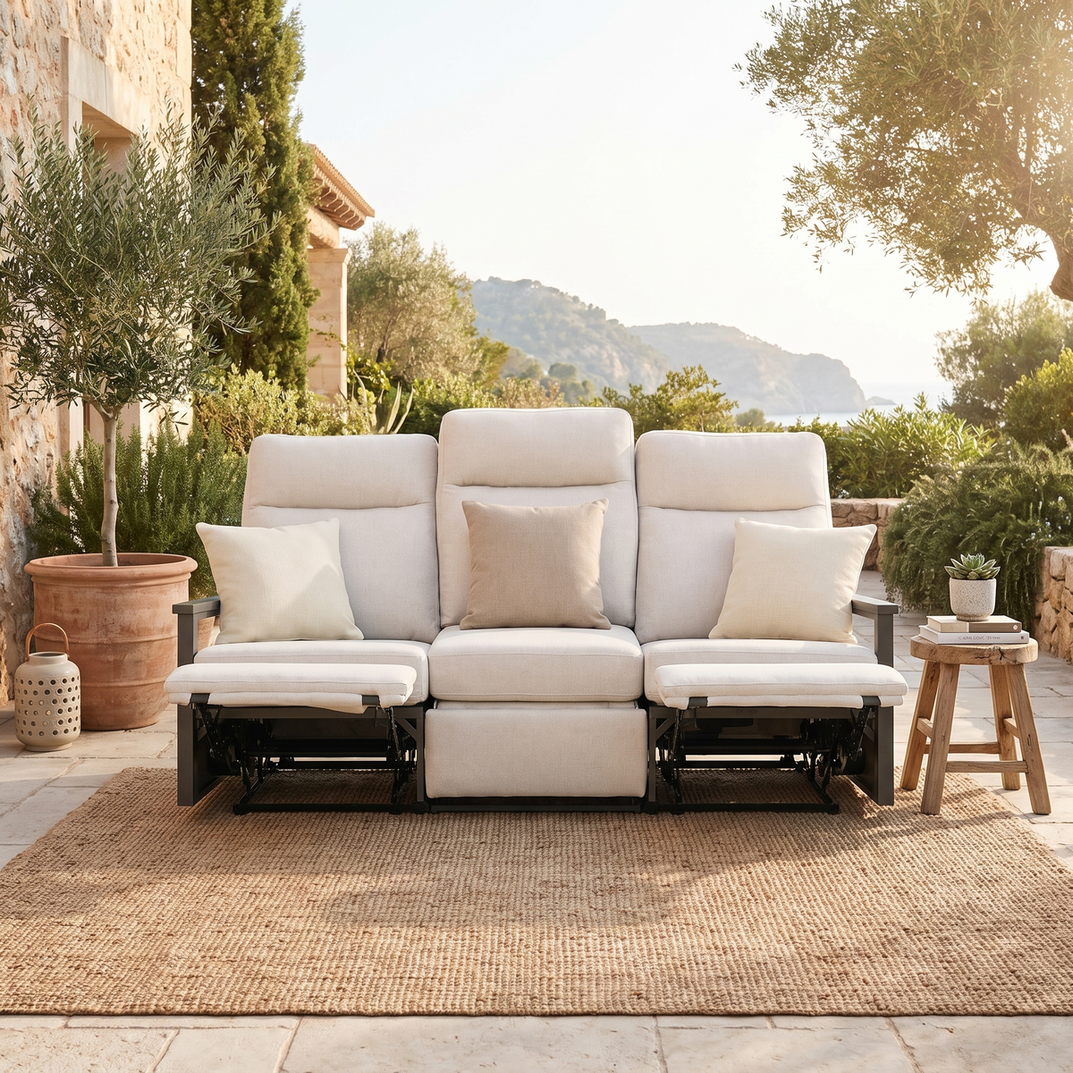 Huntington Three-Seat Outdoor Aluminum Reclining Sofa in Sunbrella® Canvas Canvas | Outdoor Sofa