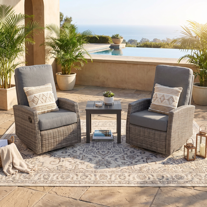 Keywest Wicker Outdoor 2PC Swivel Glider Recliner and Side Table | Outdoor Bistro Set