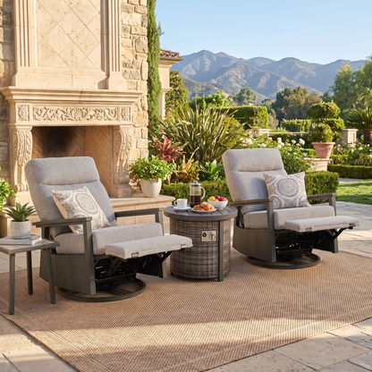 Huntington Outdoor Firepit Bistro Set | 2PC Aluminum Swivel Glider Recliner with Firepit Table