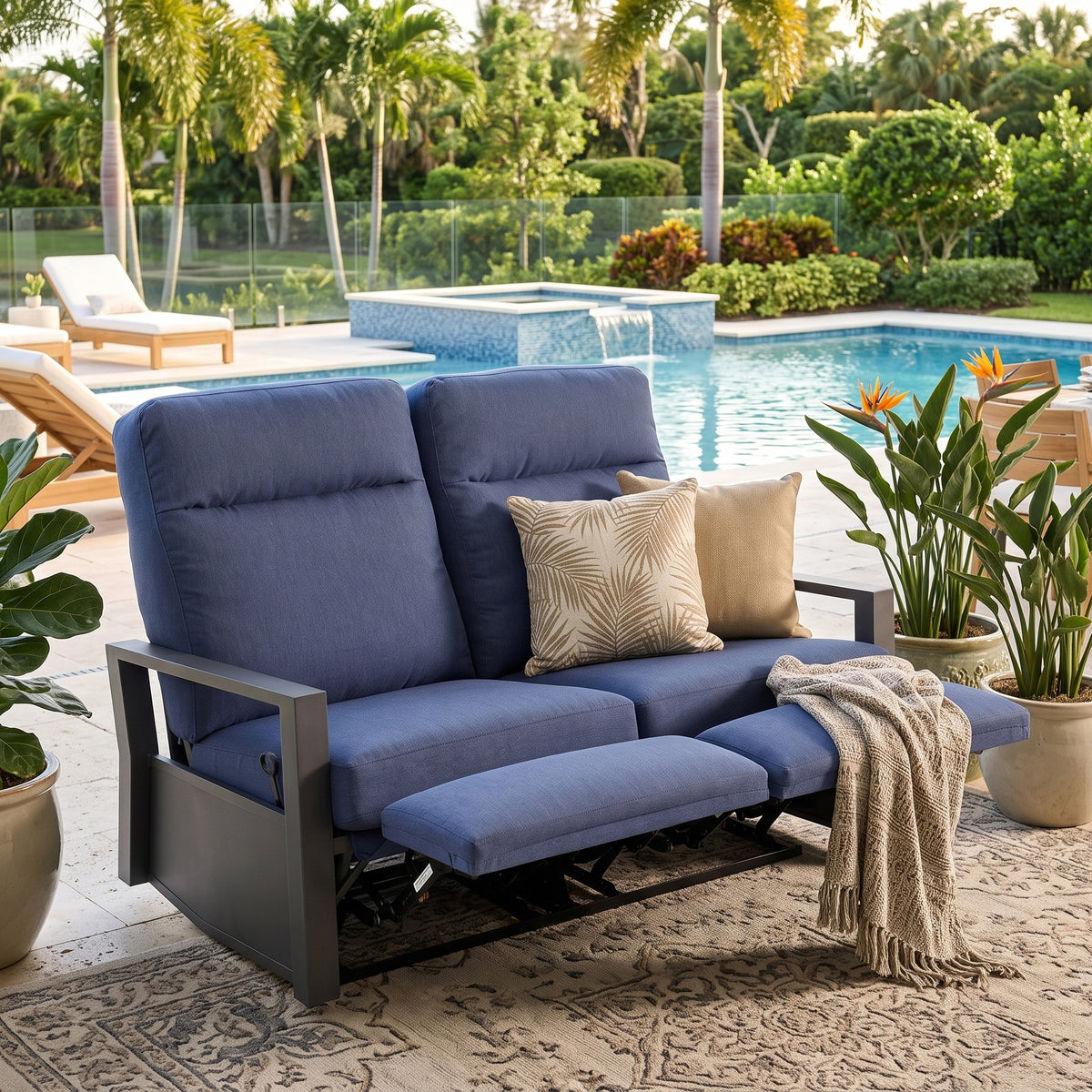 Shoreline Outdoor Aluminum Reclining Loveseat Sofa | Outdoor Sofa