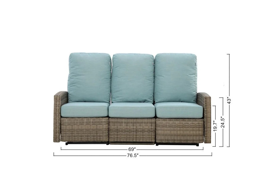 Keywest Three-Seat Outdoor Wicker Reclining Sofa in Sunbrella® Canvas Navy