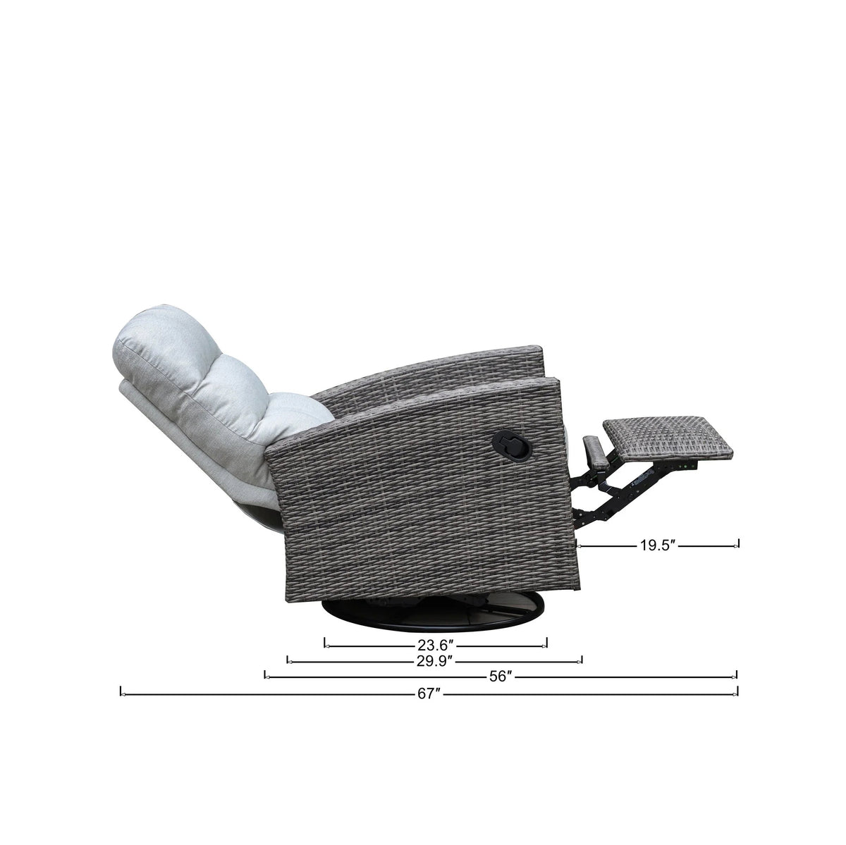 Monterey Espresso Wicker Outdoor 2PC Swivel Glider Recliner in Dune and Side Table — Outdoor Nook US - size