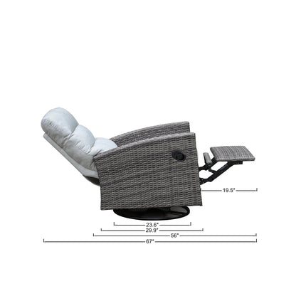 Monterey Driftwood Wicker Outdoor 2PC Swivel Glider Recliner in Oyster and Side Table — Outdoor Nook - size