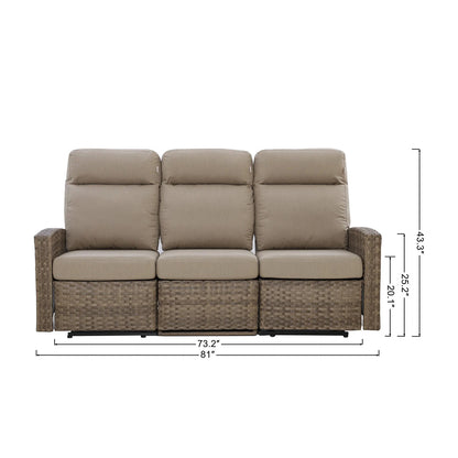 Newport Three-Seat Outdoor Wicker Reclining Sofa _ Patio Wicker Lounge Sofa — Outdoor Nook USA - size
