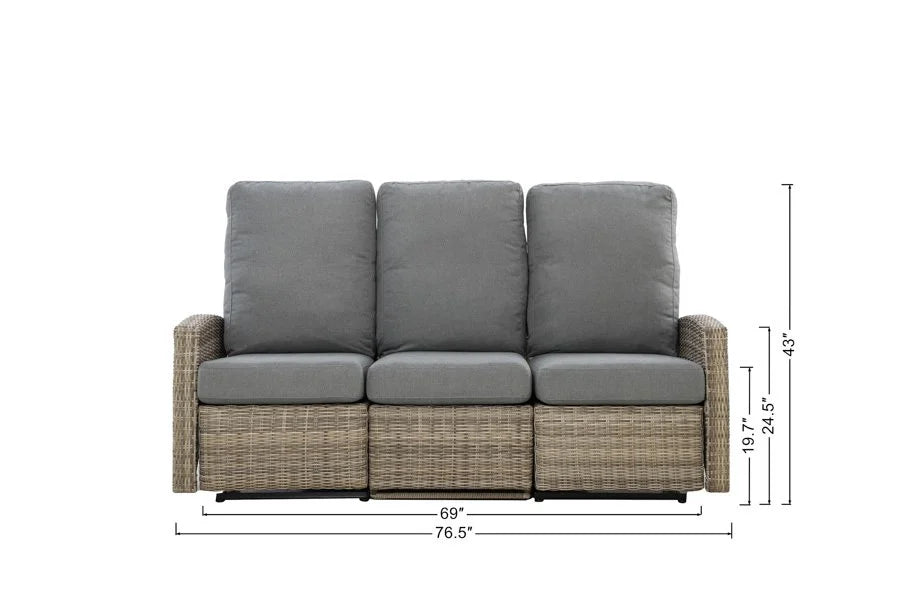 Keywest Outdoor Wicker Reclining Sofa Conversation Set with a pair of recliners in Sunbrella® Navy — - size