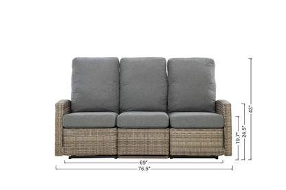 Keywest Outdoor Wicker Reclining Sofa Conversation Set with a pair of recliners in Sunbrella® Navy — - size