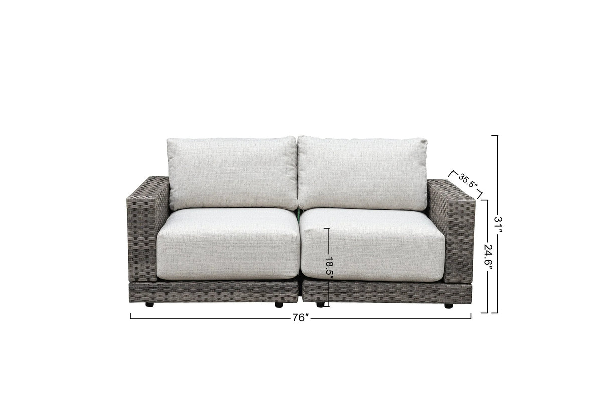 Malibu 4-piece Patio Wicker Modular Loveseat Set with Swivel Glider Recliners — Outdoor Nook USA - size